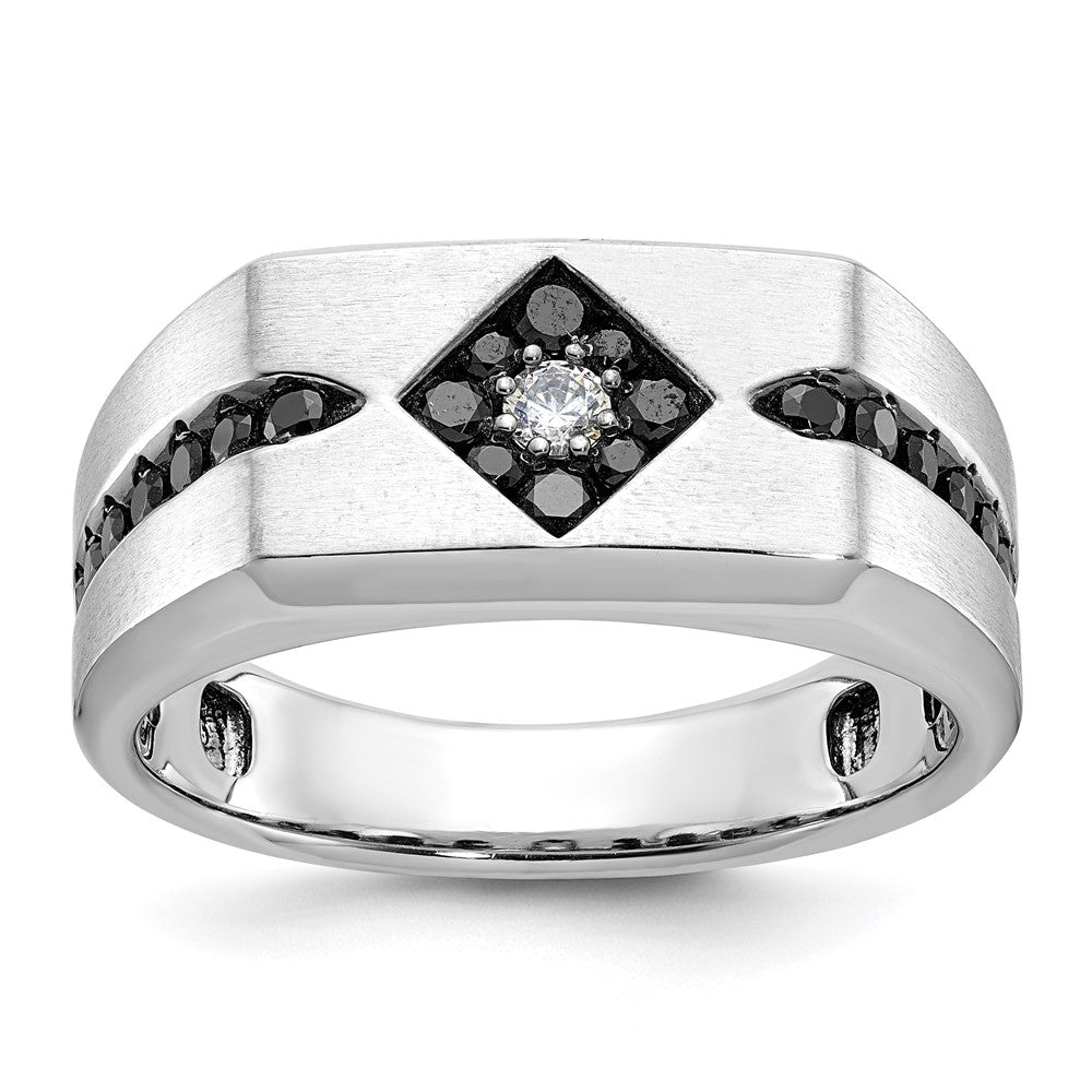 14K Weißgold mit Schwarzrhodium Herren-Ring mit satinierter Oberfläche, 0,625 ct. schwarze und weiße Diamanten, komplett besetzt