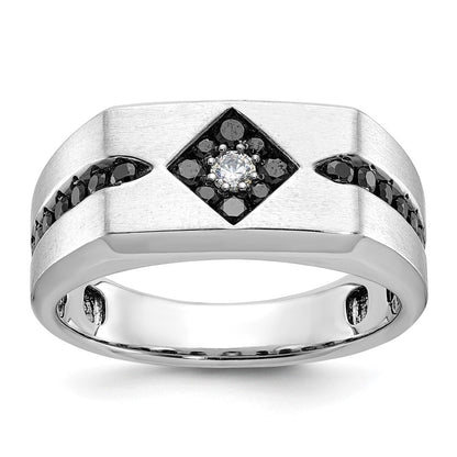 14K Weißgold mit Schwarzrhodium Herren-Ring mit satinierter Oberfläche, 0,625 ct. schwarze und weiße Diamanten, komplett besetzt
