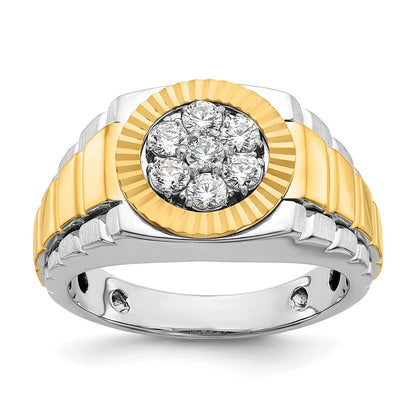 14K Bicolor Gerippter Herren-Cluster-Ring mit 0,5 ct. Laborgezüchteten Diamanten, VS/SI+ G+