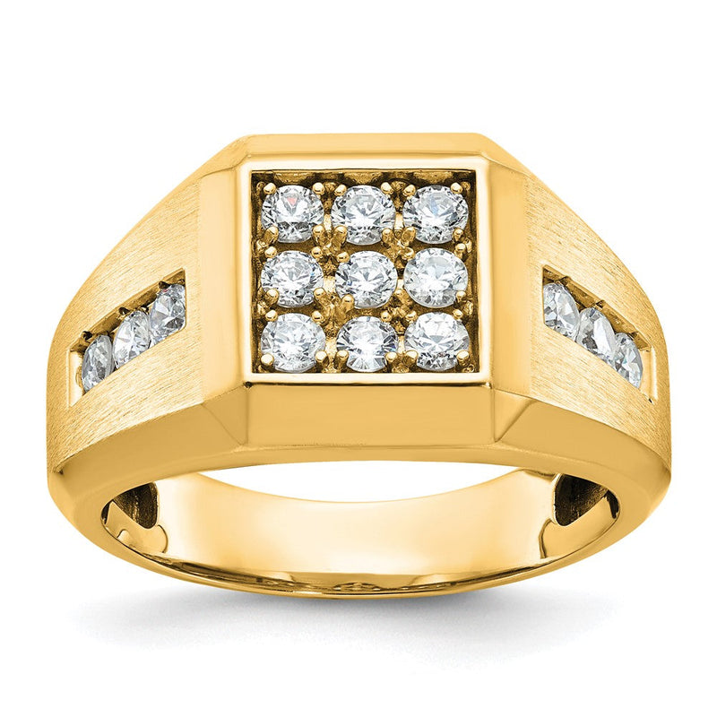 10K Gelbgold Ibgoodman Herren Poliert und Satiniert 1 Karat A Qualität Diamant Quadratisch Cluster Ring