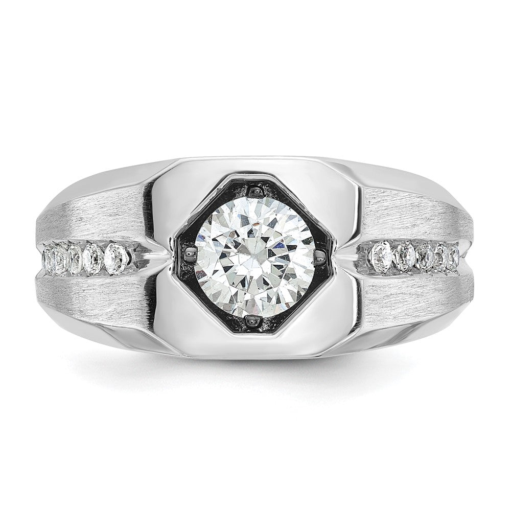 14K Weißgold Herren-Ring, poliert und satiniert, mit 0,2K Diamant, Semi-Mount