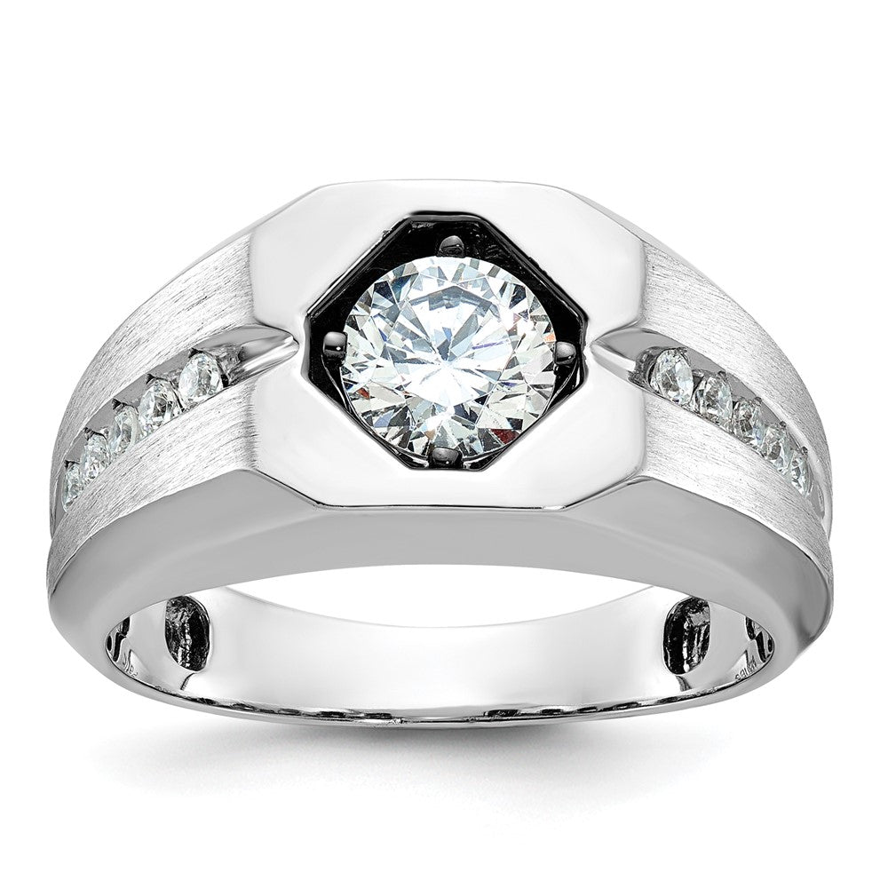 14K Weißgold Herren-Ring, poliert und satiniert, mit 0,2K Diamant, Semi-Mount