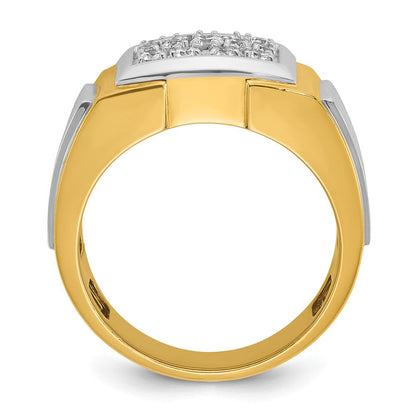 14K Gelb- und Rhodiumgold Herren-Ring mit Weißrhodium, Satinfinish und 0,5 ct. Diamant, komplett besetzt