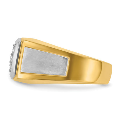 14K Gelb- und Rhodiumgold Herren-Ring mit Weißrhodium, Satinfinish und 0,5 ct. Diamant, komplett besetzt