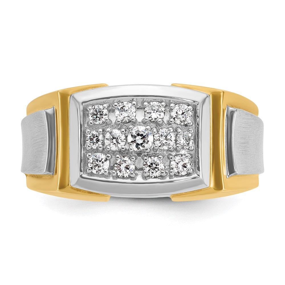 14K Gelb- und Rhodiumgold Herren-Ring mit Weißrhodium, Satinfinish und 0,5 ct. Diamant, komplett besetzt