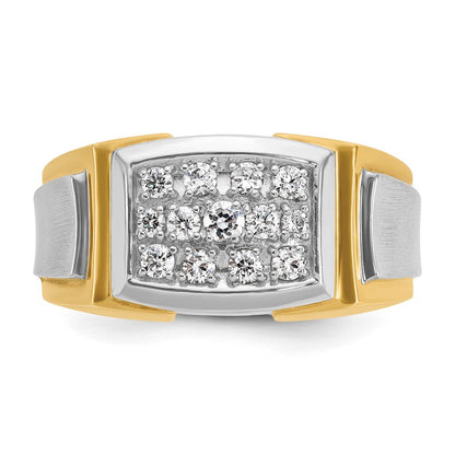 14K Gelb- und Rhodiumgold Herren-Ring mit Weißrhodium, Satinfinish und 0,5 ct. Diamant, komplett besetzt