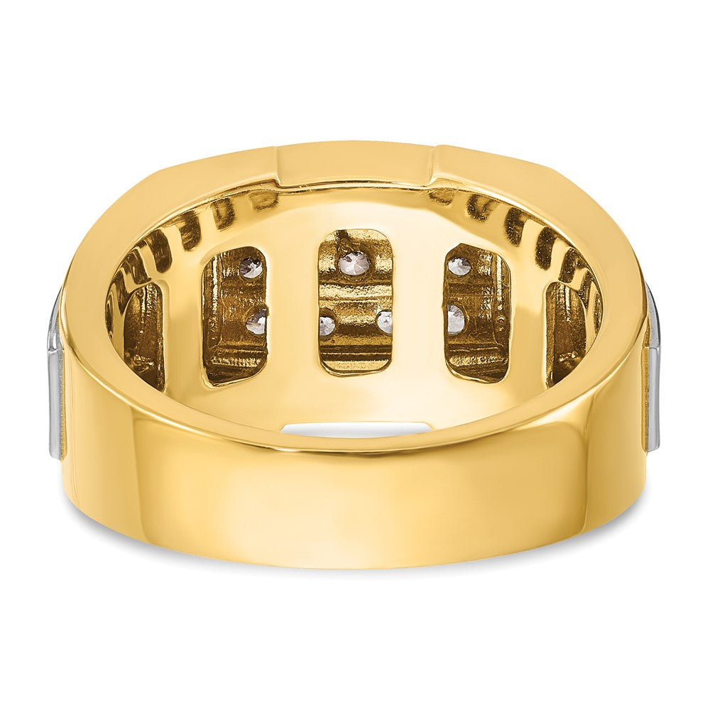 14K Gelb- und Rhodiumgold Herren-Ring mit Weißrhodium, Satinfinish und 0,5 ct. Diamant, komplett besetzt