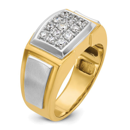 14K Gelb- und Rhodiumgold Herren-Ring mit Weißrhodium, Satinfinish und 0,5 ct. Diamant, komplett besetzt