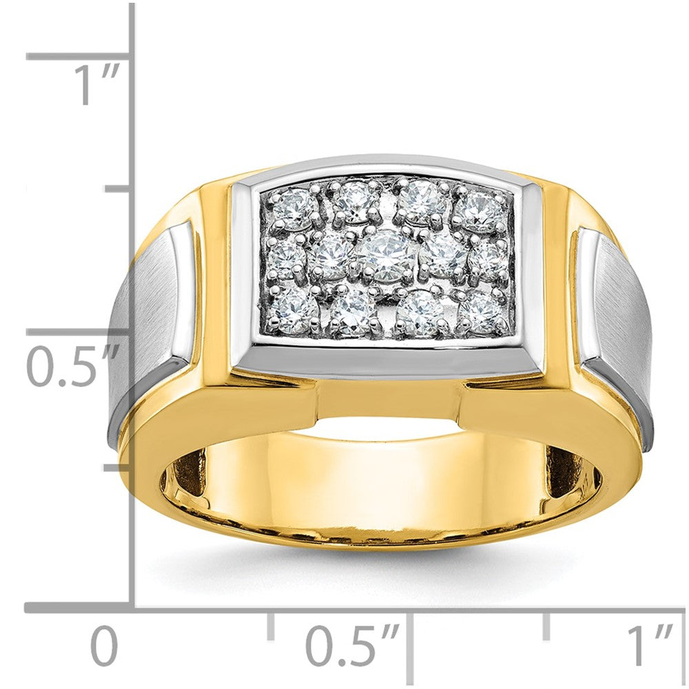 14K Gelb- und Rhodiumgold Herren-Ring mit Weißrhodium, Satinfinish und 0,5 ct. Diamant, komplett besetzt