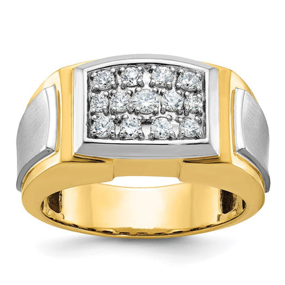 14K Gelb- und Rhodiumgold Herren-Ring mit Weißrhodium, Satinfinish und 0,5 ct. Diamant, komplett besetzt