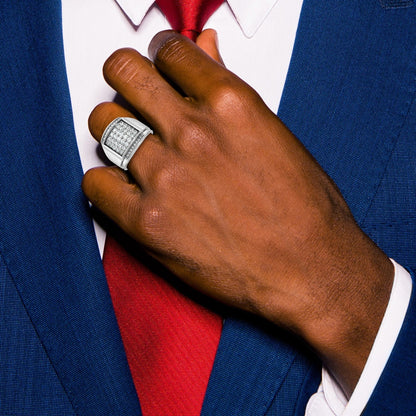 14K Weißgold Herren Ring poliert und satiniert mit 1,5K Diamant