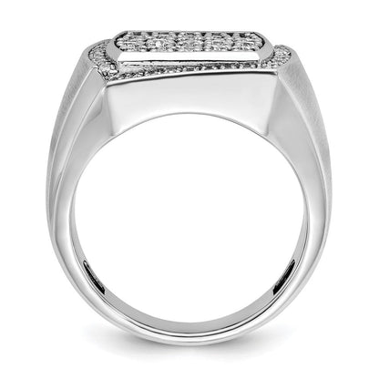 14K Weißgold Herren-Ring, poliert und satiniert, mit 1,3K Diamanten, komplett besetzt