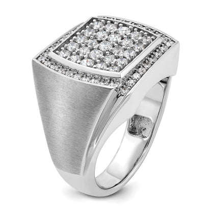 14K Weißgold Herren-Ring, poliert und satiniert, mit 1,3K Diamanten, komplett besetzt