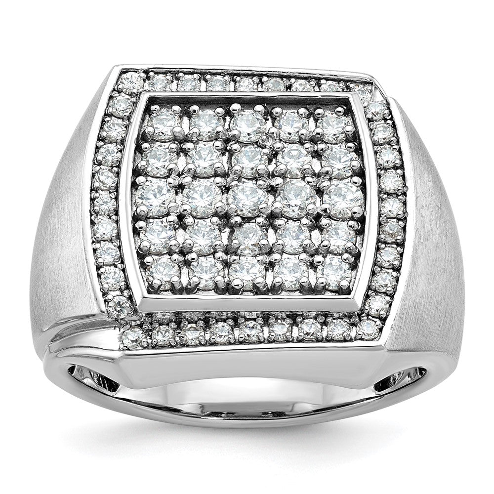 14K Weißgold Herren-Ring, poliert und satiniert, mit 1,3K Diamanten, komplett besetzt