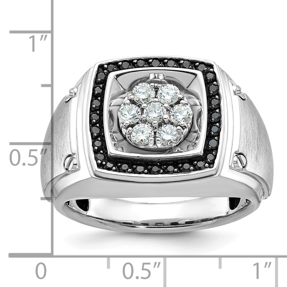 10K Weißgold Ibgoodman Herren Poliert und Satiniert 3/4 Karat A Qualität Schwarz Diamant Heiligenschein Cluster Ring