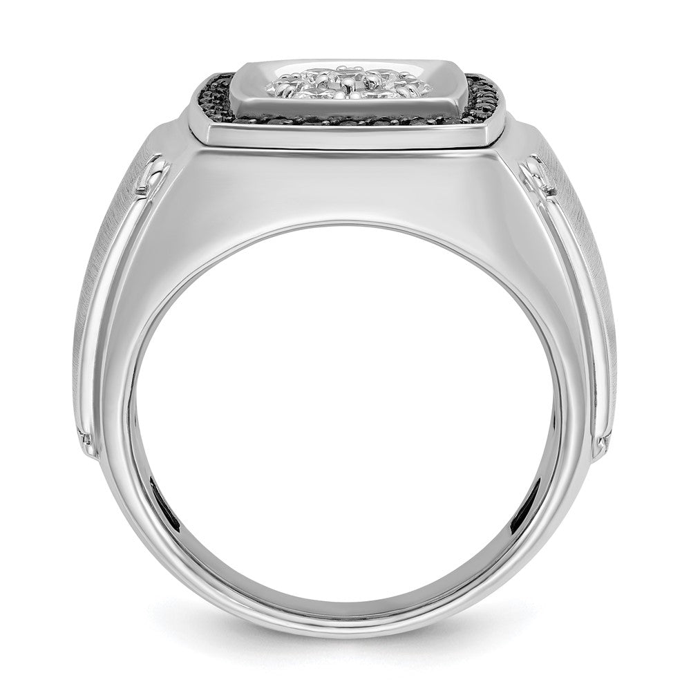 14K Weißgold Ibgoodman Herren Poliert und Satiniert 3/4 Karat Aa Qualität Schwarz Diamant Heiligenschein Cluster Ring