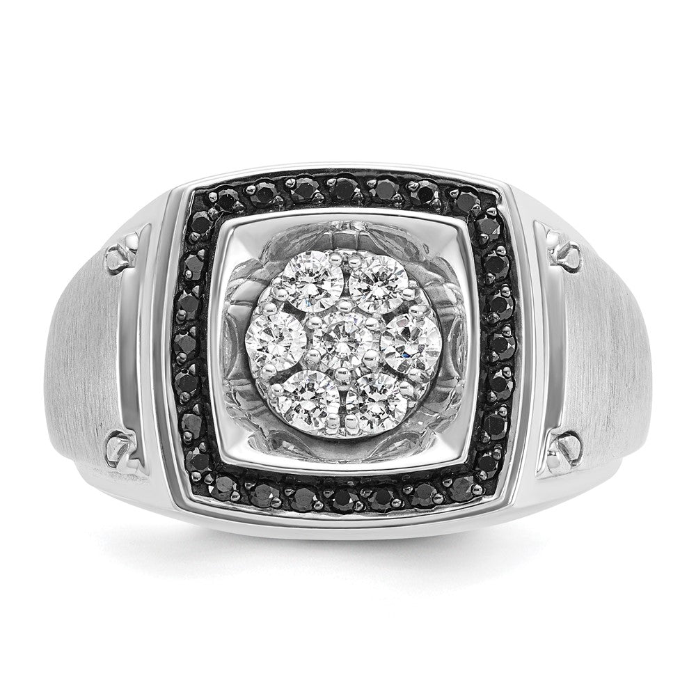 14K Weißgold Ibgoodman Herren Poliert und Satiniert 3/4 Karat Aa Qualität Schwarz Diamant Heiligenschein Cluster Ring