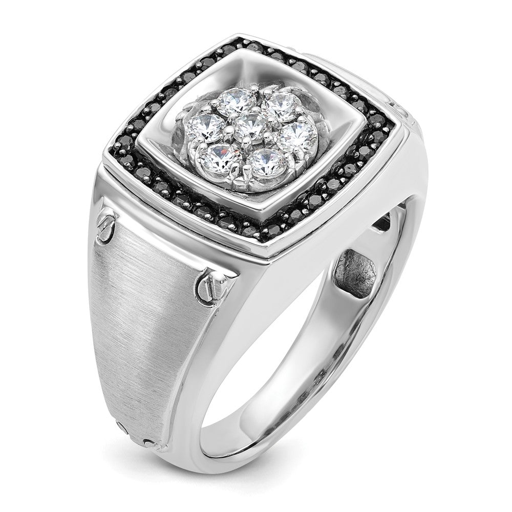 14K Weißgold Ibgoodman Herren Poliert und Satiniert 3/4 Karat Aa Qualität Schwarz Diamant Heiligenschein Cluster Ring