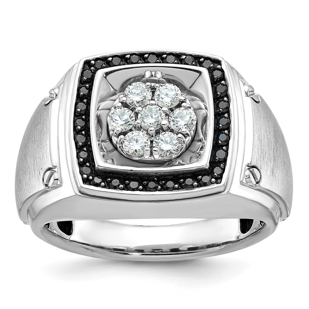 14K Weißgold Ibgoodman Herren Poliert und Satiniert 3/4 Karat Aa Qualität Schwarz Diamant Heiligenschein Cluster Ring