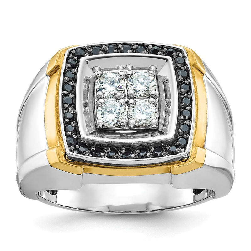 10K Bicolor Ibgoodman Herren Poliert 3/4 Karat A Qualität Schwarz und Weiß Diamant Quadratisch Cluster Ring