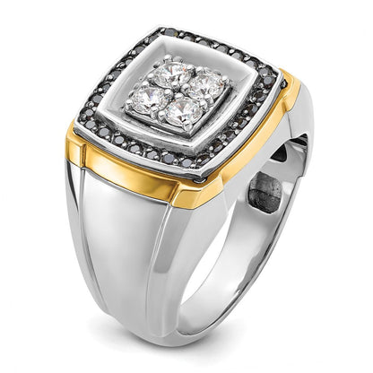 14K Bicolor Gold Herren-Ring mit 0,75 ct. schwarzen und weißen Diamanten, komplett besetzt