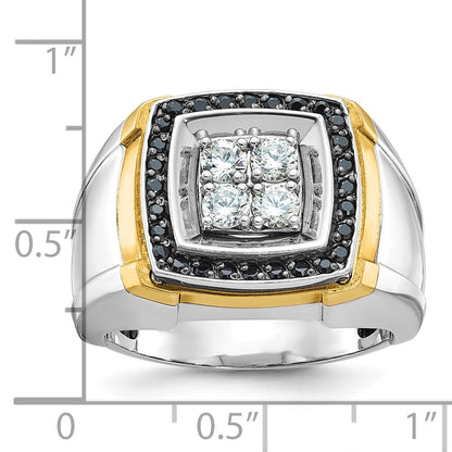 14K Bicolor Gold Herren-Ring mit 0,75 ct. schwarzen und weißen Diamanten, komplett besetzt
