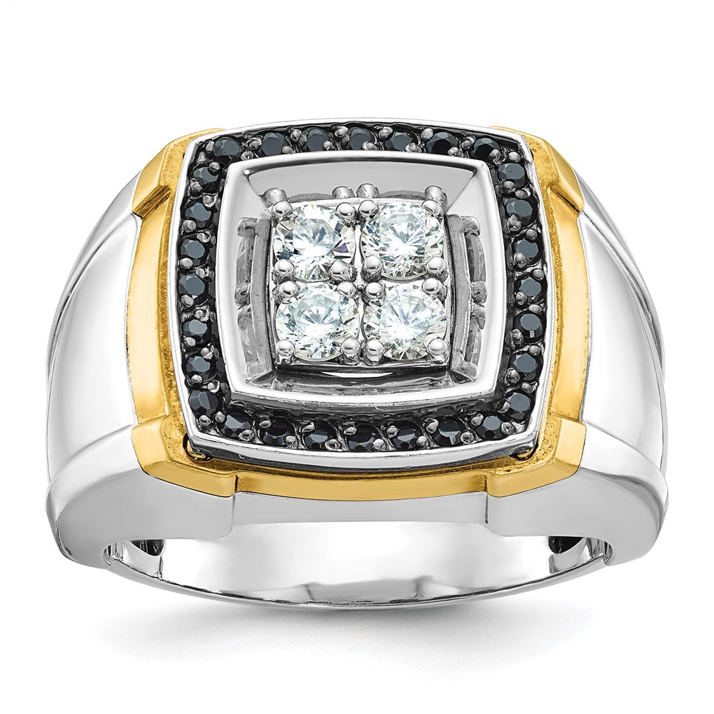 14K Bicolor Gold Herren-Ring mit 0,75 ct. schwarzen und weißen Diamanten, komplett besetzt