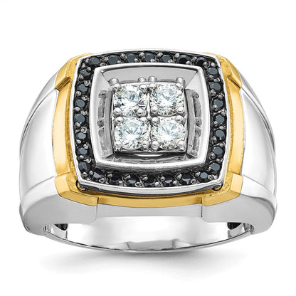 14K Bicolor Gold Herren-Ring mit 0,75 ct. schwarzen und weißen Diamanten, komplett besetzt