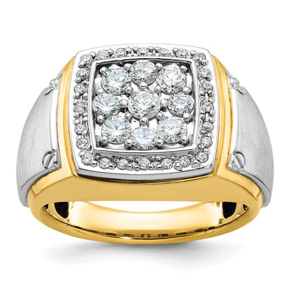 10K Bicolor Ibgoodman Herren Poliert und Satiniert 1 Karat A Qualität Diamant Quadratisch Cluster Ring