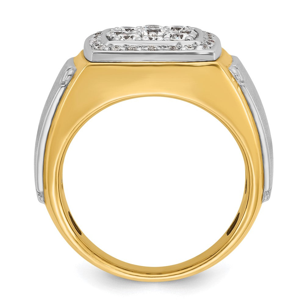 14K Bicolor-Gold Herren Ring, poliert und satiniert, mit 1K Diamant, komplett besetzt
