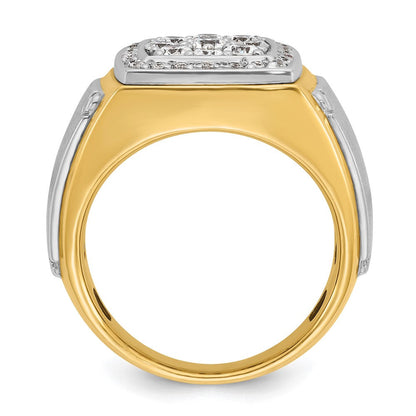 14K Bicolor-Gold Herren Ring, poliert und satiniert, mit 1K Diamant, komplett besetzt