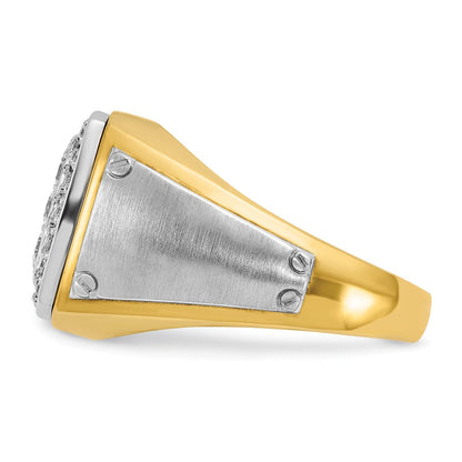 14K Bicolor-Gold Herren Ring, poliert und satiniert, mit 1K Diamant, komplett besetzt