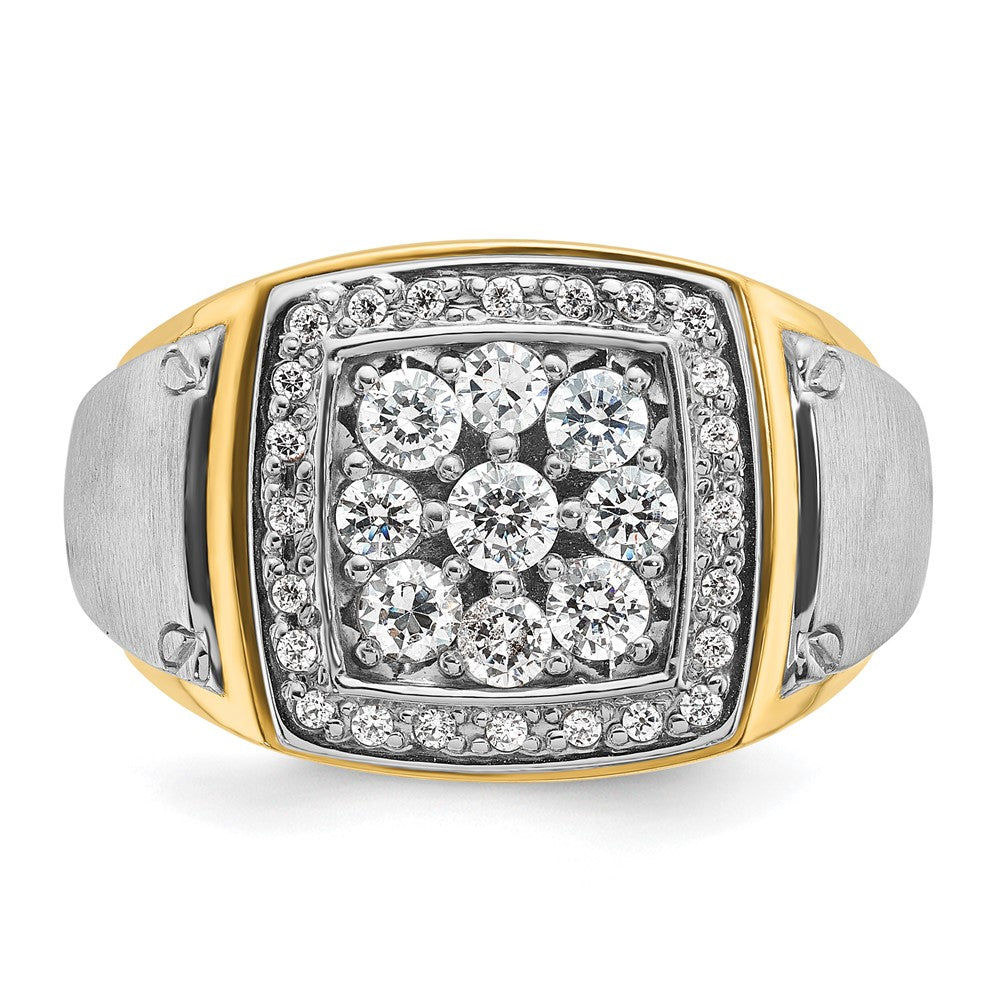 14K Bicolor-Gold Herren Ring, poliert und satiniert, mit 1K Diamant, komplett besetzt