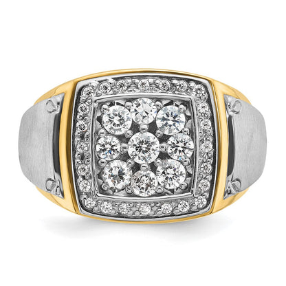 14K Bicolor-Gold Herren Ring, poliert und satiniert, mit 1K Diamant, komplett besetzt