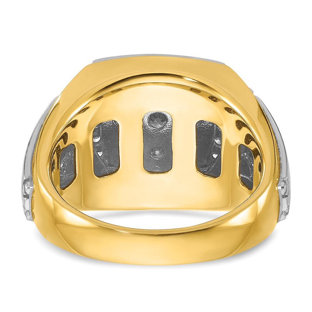 14K Bicolor-Gold Herren Ring, poliert und satiniert, mit 1K Diamant, komplett besetzt