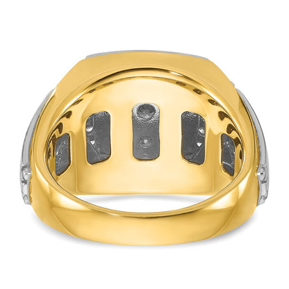 14K Bicolor-Gold Herren Ring, poliert und satiniert, mit 1K Diamant, komplett besetzt