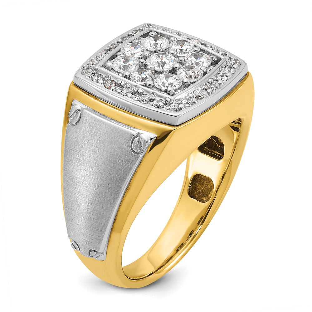 14K Bicolor-Gold Herren Ring, poliert und satiniert, mit 1K Diamant, komplett besetzt