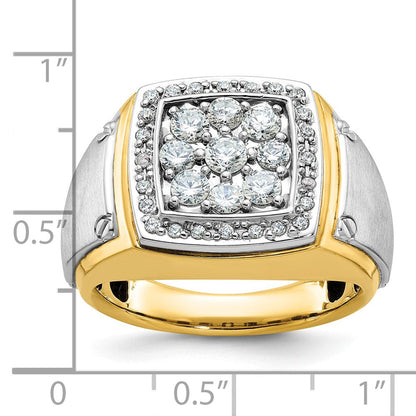 14K Bicolor-Gold Herren Ring, poliert und satiniert, mit 1K Diamant, komplett besetzt