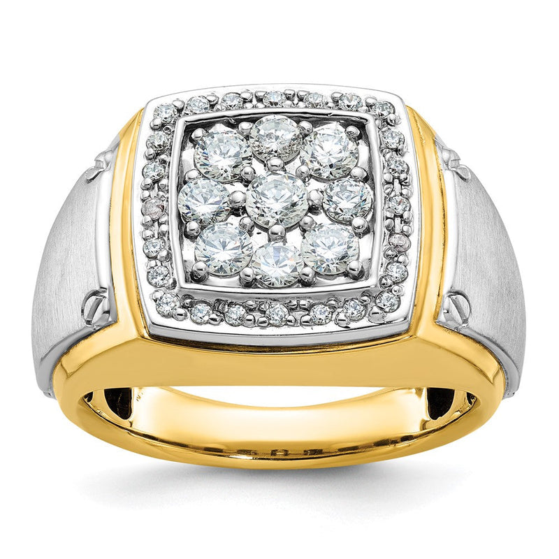 14K Bicolor Herren-Cluster-Ring mit 1 ct. im Labor gezüchteten Diamanten, VS/SI+ G+, poliert und satiniert