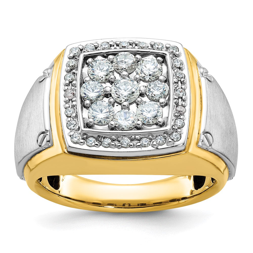 14K Bicolor-Gold Herren Ring, poliert und satiniert, mit 1K Diamant, komplett besetzt