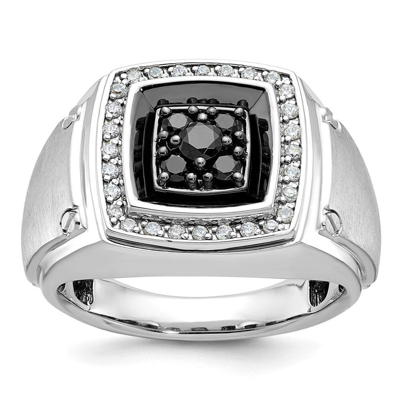 14K Weißgold mit Schwarzrhodium Herren-Ring mit 0,625 Karat Schwarz-Weiß-Diamanten, komplett besetzt