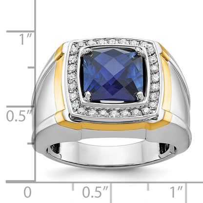 10K Bicolor Ibgoodman Herren Poliert Im Labor Erzeugt Saphir und A Qualität Diamant Ring