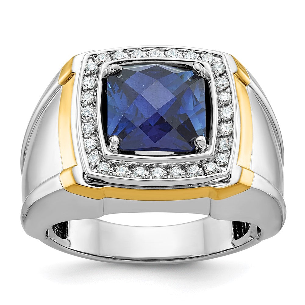10K Bicolor Ibgoodman Herren Poliert Im Labor Erzeugt Saphir und A Qualität Diamant Ring