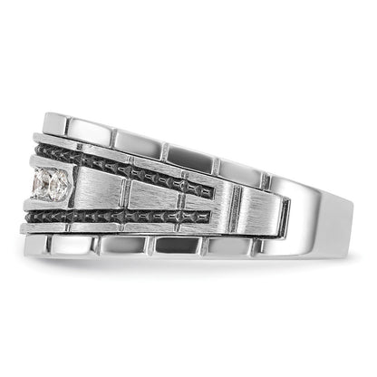 14K Weißgold Herren-Ring mit Schwarzrhodium, satiniert, mit 0,5K Diamant