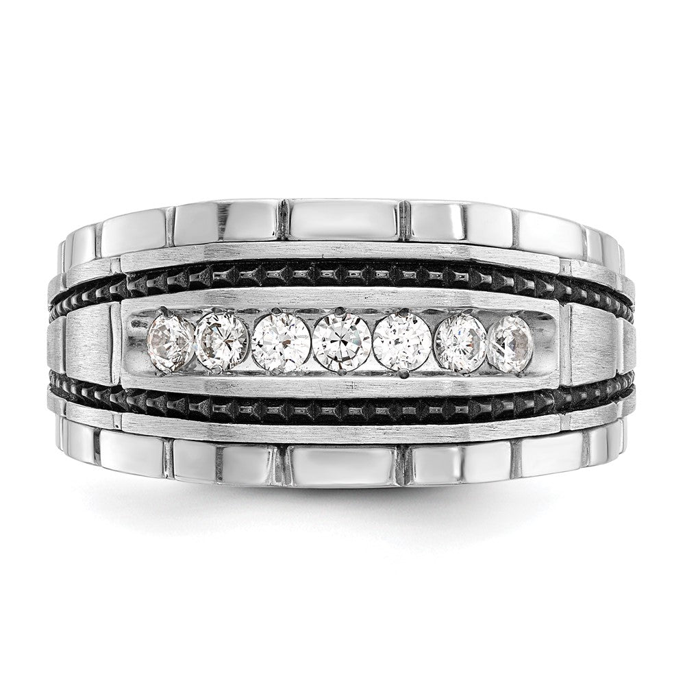 14K Weißgold Herren-Ring mit Schwarzrhodium, satiniert, mit 0,5K Diamant