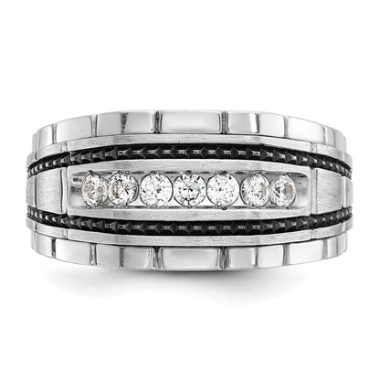 14K Weißgold Herren-Ring mit Schwarzrhodium, satiniert, mit 0,5K Diamant
