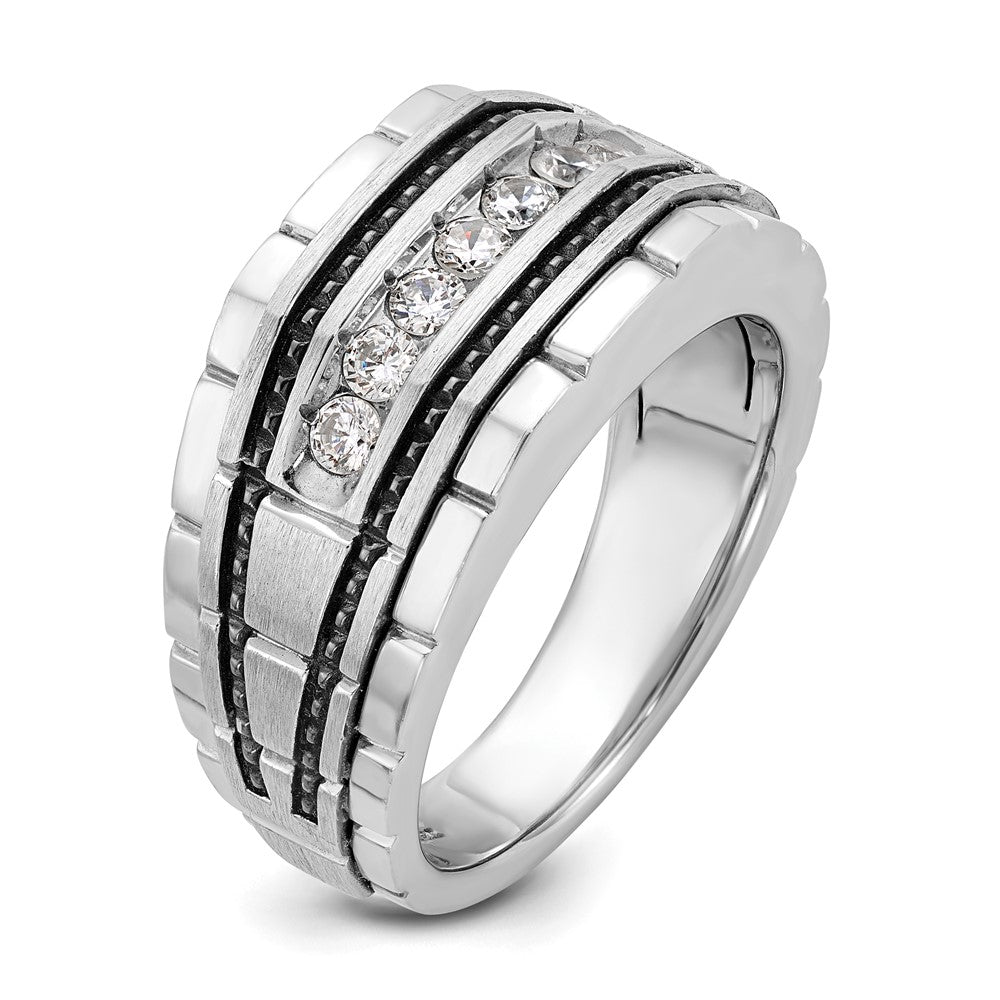 14K Weißgold Herren-Ring mit Schwarzrhodium, satiniert, mit 0,5K Diamant