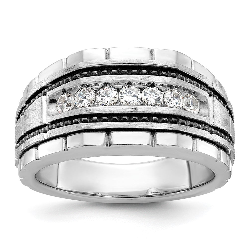 14K Weißgold Herren-Ring mit Schwarzrhodium, satiniert, mit 0,5K Diamant