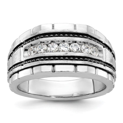 14K Weißgold Herren-Ring mit Schwarzrhodium, satiniert, mit 0,5K Diamant