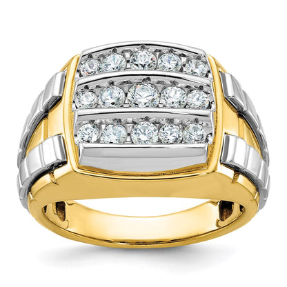 14K-Zweifarbgold-Herren-Diamant-Cluster-Ring mit 1K